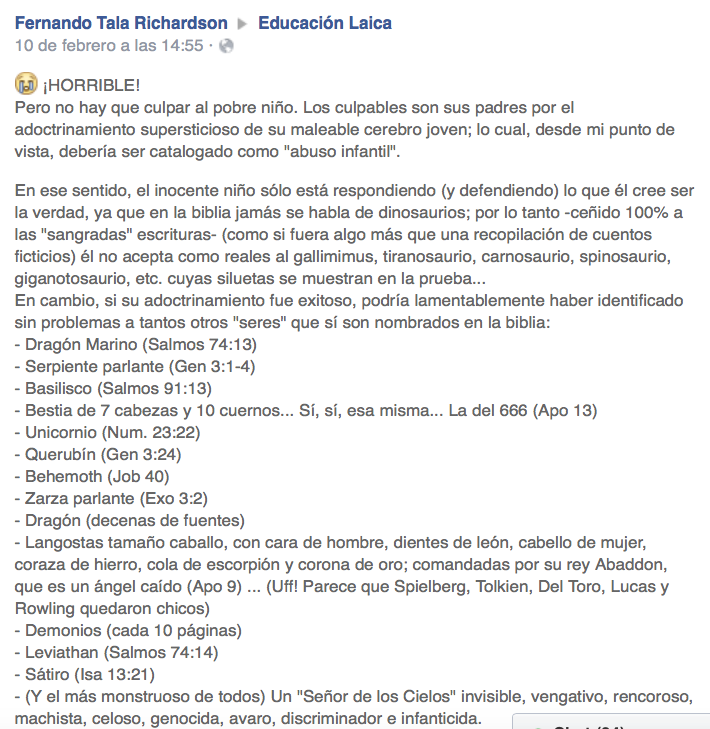 dinosaurios, religión, creacionismo, educación laica