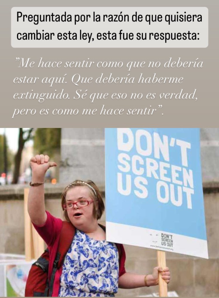 Imagen de Heidi Crowter junto a un cuadro de texto con sus declaraciones: "Me hace sentir como que no debería estar aquí. Que debería haberme extinguido. Sé que no es verdad, pero es como me hace sentir."