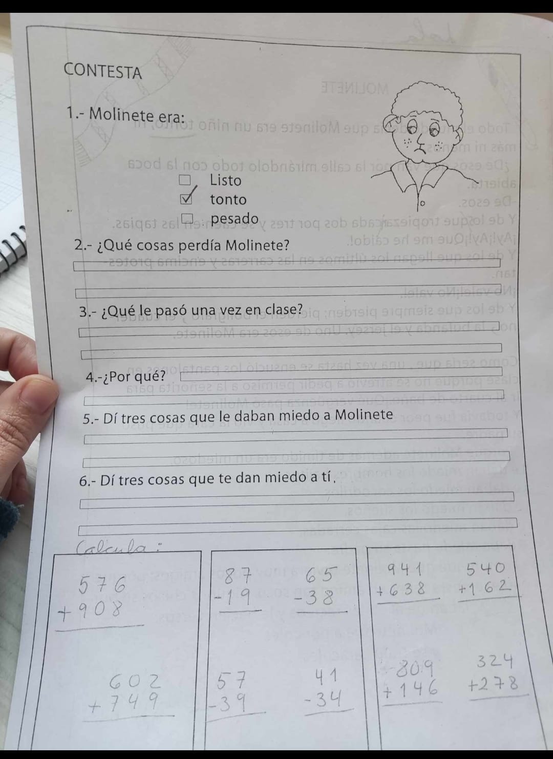 Preguntas que incluye el ejercicio a la lectura del texto de Molinete