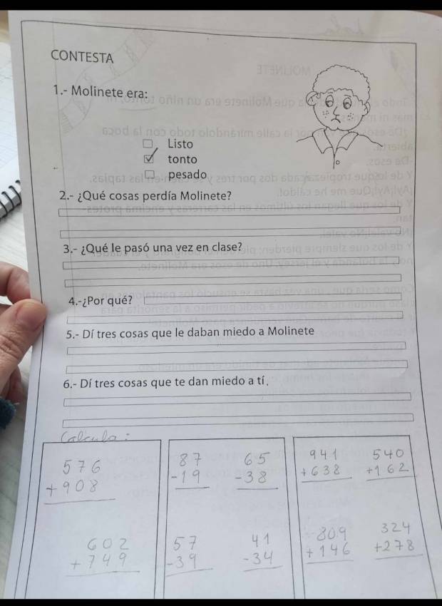 Preguntas que incluye el ejercicio a la lectura del texto de Molinete