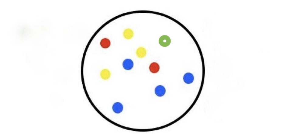 Representación de lo que significa inclusión, exclusión, separación e integración mediante círculos en los que se representa al grupo de personas con discapacidad mediante puntos de colores y al de personas con una funcionalidad normativa por medio de puntos verdes.