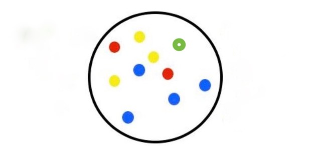 Representación de lo que significa inclusión, exclusión, separación e integración mediante círculos en los que se representa al grupo de personas con discapacidad mediante puntos de colores y al de personas con una funcionalidad normativa por medio de puntos verdes.